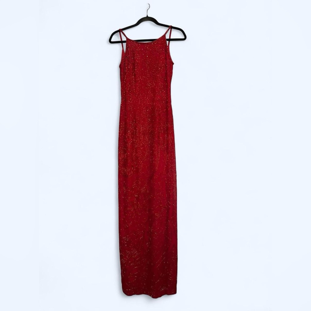 Sean Collection Red silk beaded evening gown prom dress small